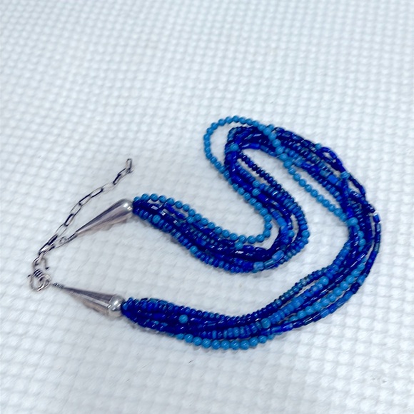 Vintage Sterling Silver Multi Strand Agate Bead Necklace. - Picture 6 of 6